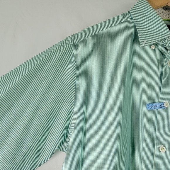 TATTERSALL London Men Button Down Shirt Sz 161/2 Green/White Stripe 100% Cotton - Picture 4 of 10
